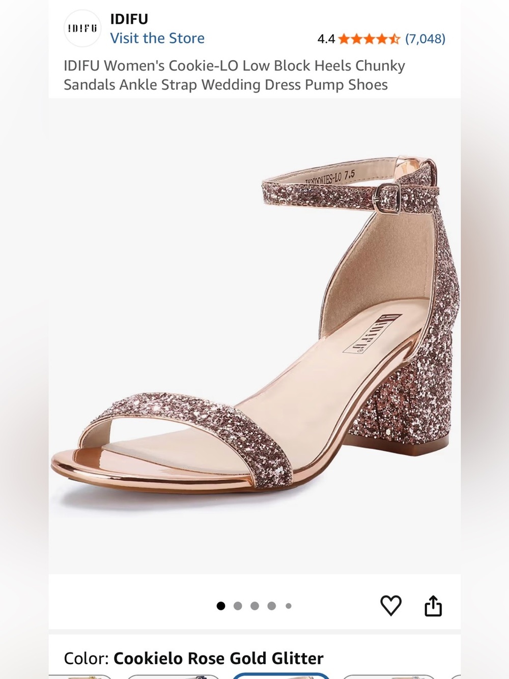 IDIFU Rose Gold Glitter Block Heel Ankle Strap Sandals